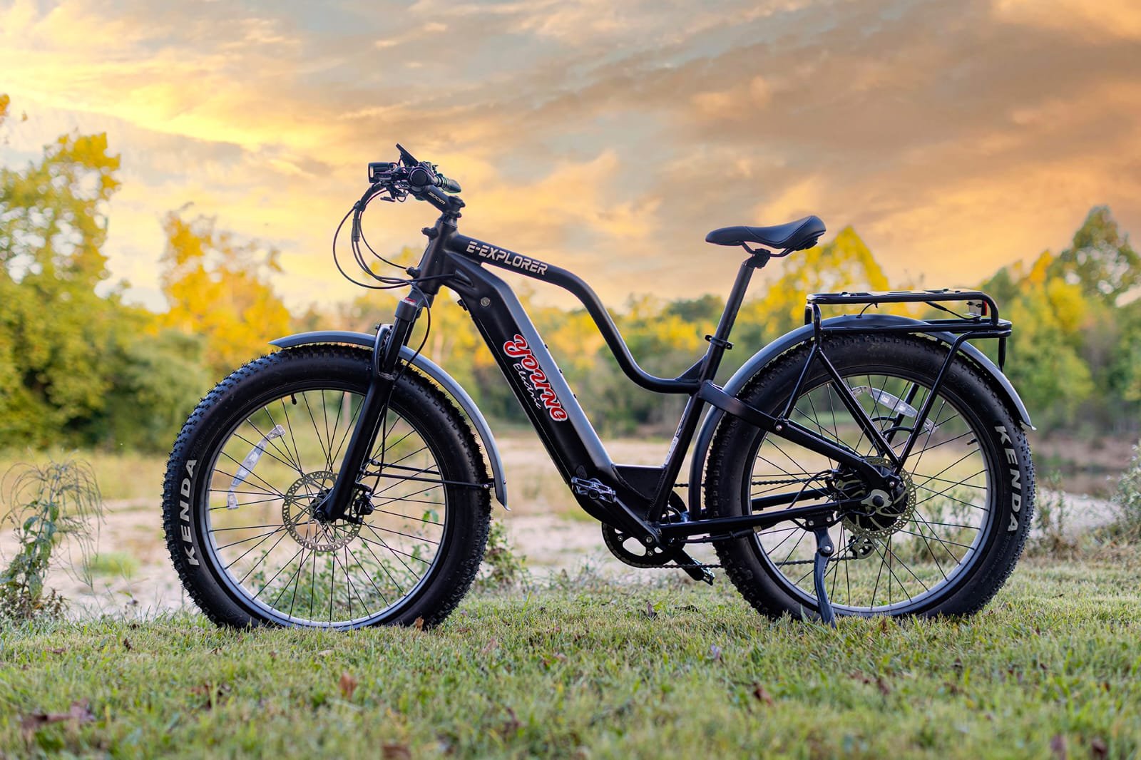 Long-range eBike equipped with advanced big data analysis technology on a scenic trail.